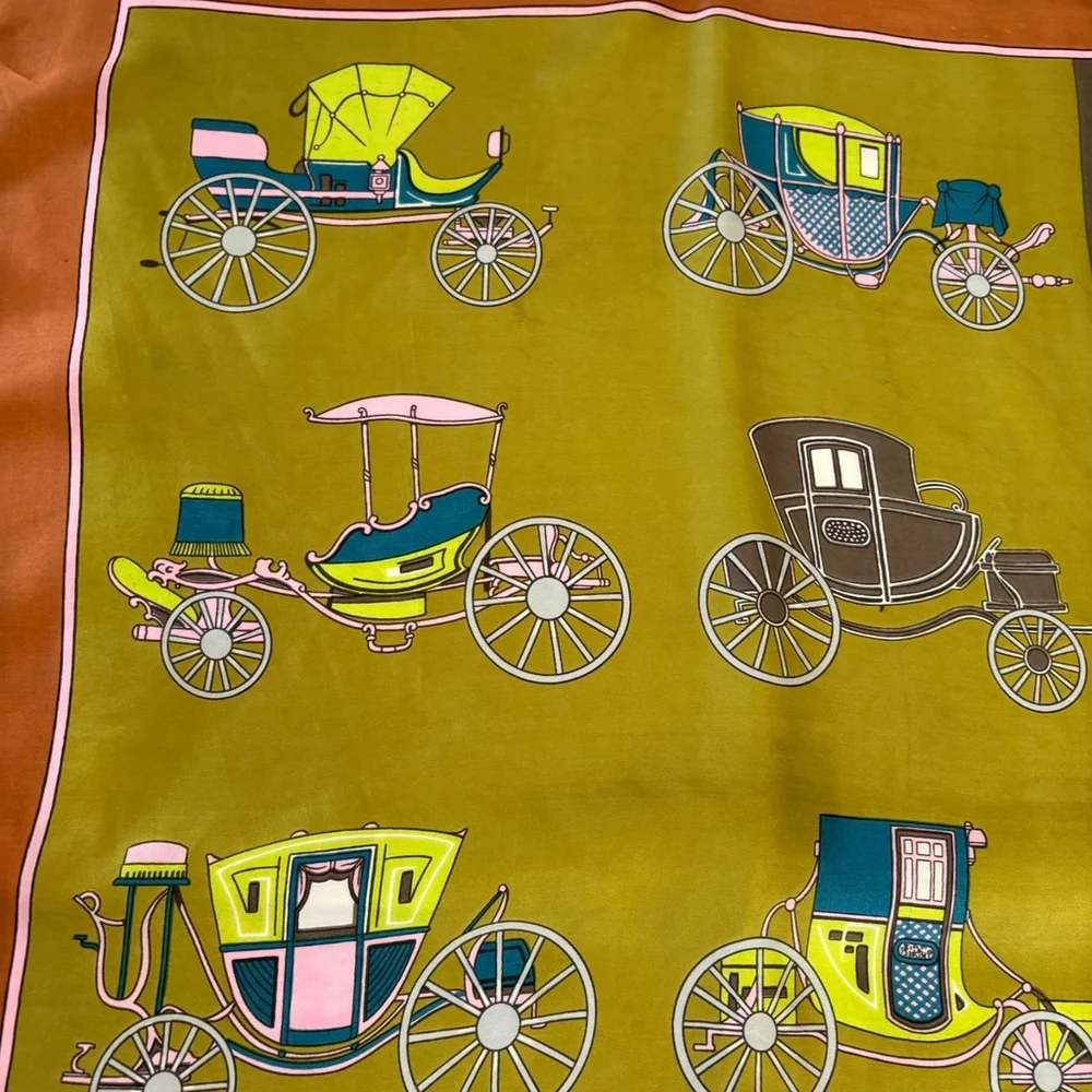 Vintage 1950s Equestrian Carriage Print Scarf